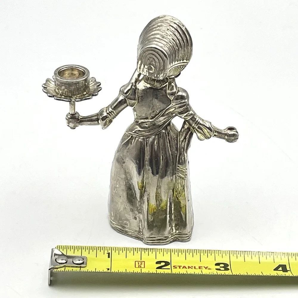 Vintage 1980s Silver Tone Victorian Lady Candle Holder Figurine 4